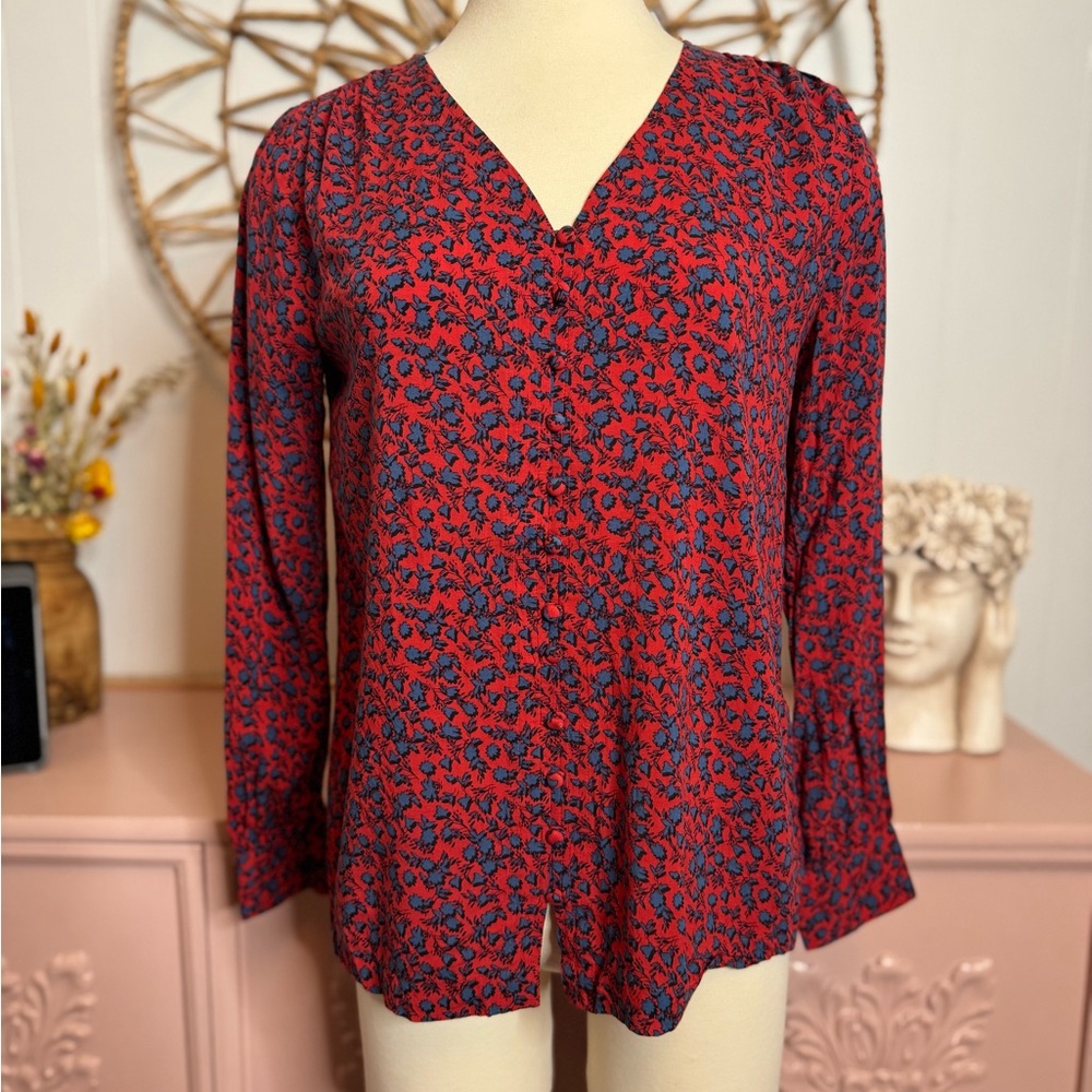 J. Jill Red and Blue Floral XS Blouse